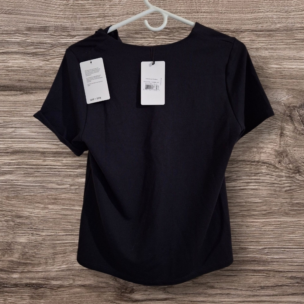 Saint + Sofia Keller Zip Up Tee-Navy - Picture 5 of 7